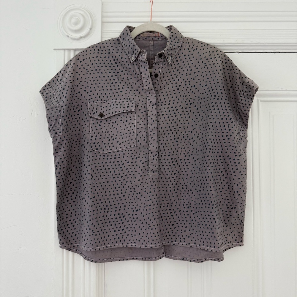 🦊 Alternative Gray Cap Sleeve oversized Button Down Shirt